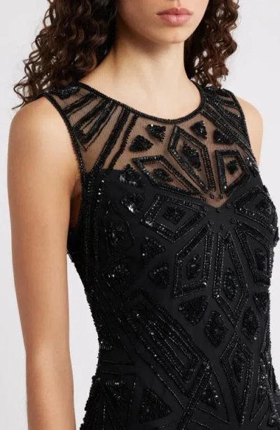Pisarro Nights Geometric Beaded Sleeveless Gown In Black