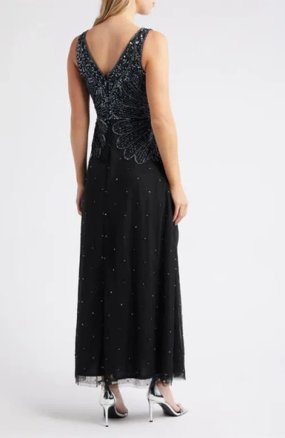 Pisarro Nights Beaded Sleeveless Chiffon Dress In Black