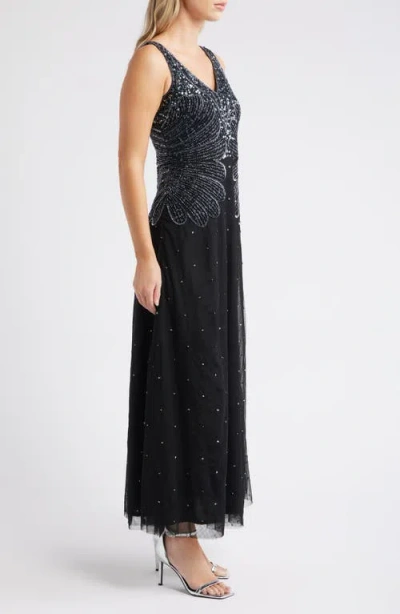 Pisarro Nights Beaded Sleeveless Chiffon Dress In Black