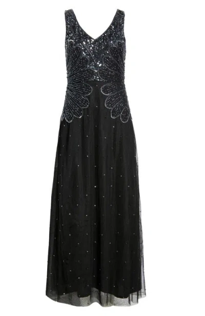 Pisarro Nights Beaded Sleeveless Chiffon Dress In Black