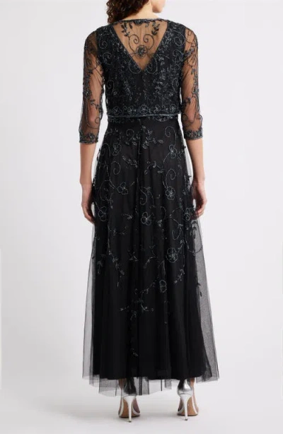 Pisarro Nights Beaded Mesh Gown With Jacket In Black