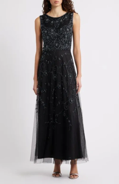 Pisarro Nights Beaded Mesh Gown With Jacket In Black