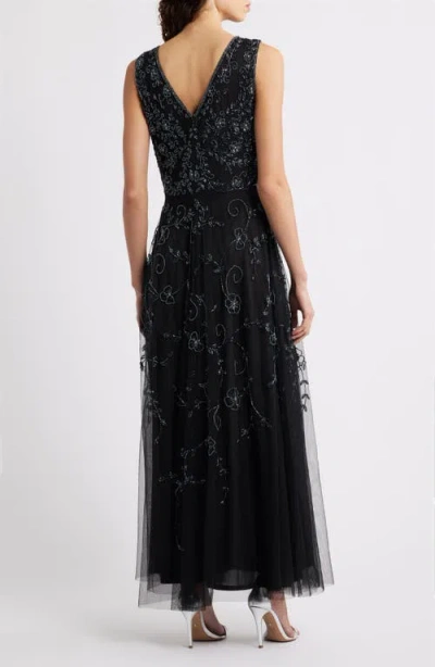 Pisarro Nights Beaded Mesh Gown With Jacket In Black