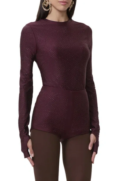 Afrm Kaylee Stud Accent Long Sleeve Mesh Top In Brown
