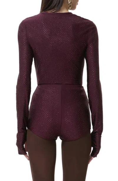 Afrm Kaylee Stud Accent Long Sleeve Mesh Top In Brown