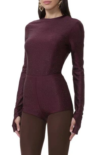 Afrm Kaylee Stud Accent Long Sleeve Mesh Top In Brown