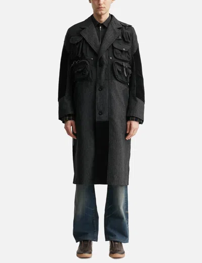 Junya Watanabe Patchwork Coat Featuring Multiple Pockets In Gray