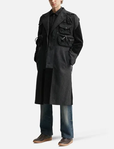 Junya Watanabe Patchwork Coat Featuring Multiple Pockets In Gray