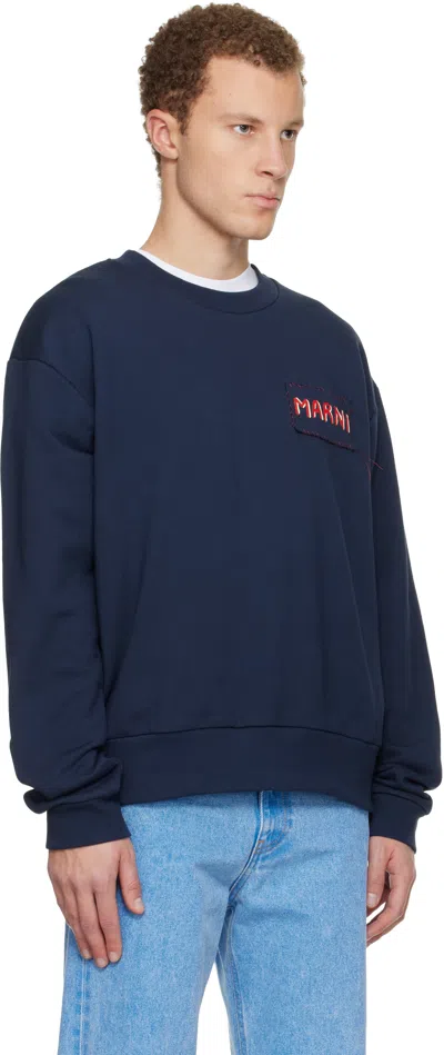 Marni Navy Logo Patch Sweatshirt In Blue