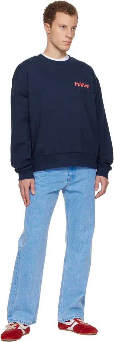 Marni Navy Logo Patch Sweatshirt In Blue