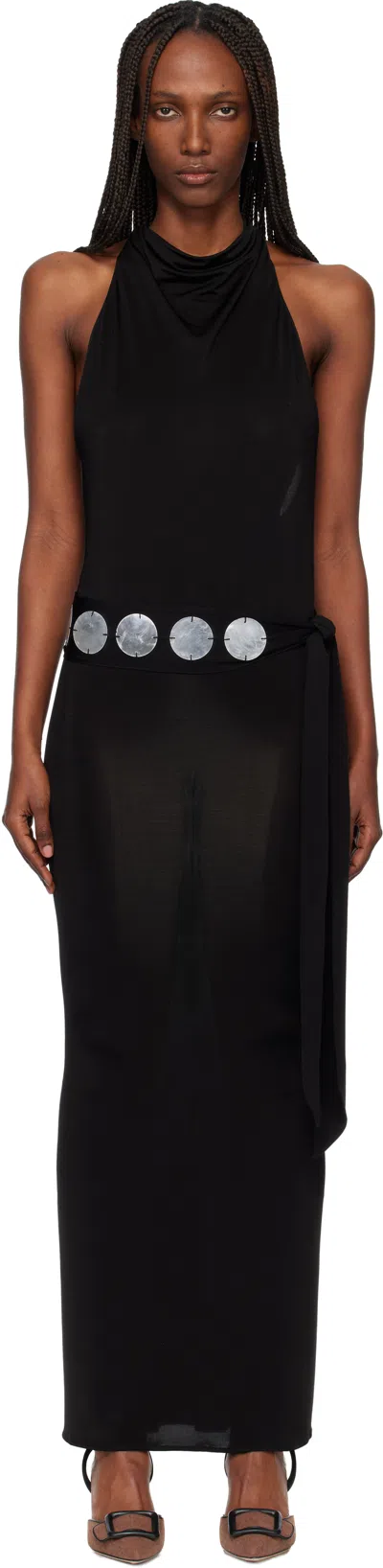 Conner Ives Black Jersey Halter Maxi Dress In Animal Print