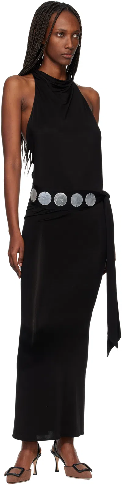 Conner Ives Black Jersey Halter Maxi Dress In Animal Print