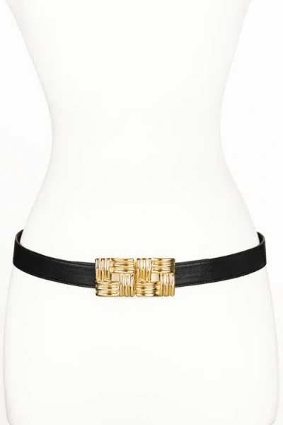 Raina Belts Square Gold Buckle Leather Belt In Black