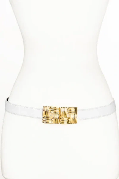 Raina Belts Square Gold Buckle Leather Belt In White