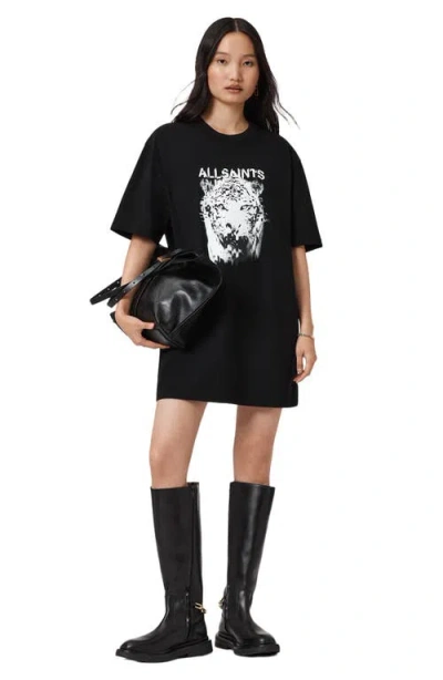 Allsaints Static Graphic Print Cotton T-shirt Dress In Black