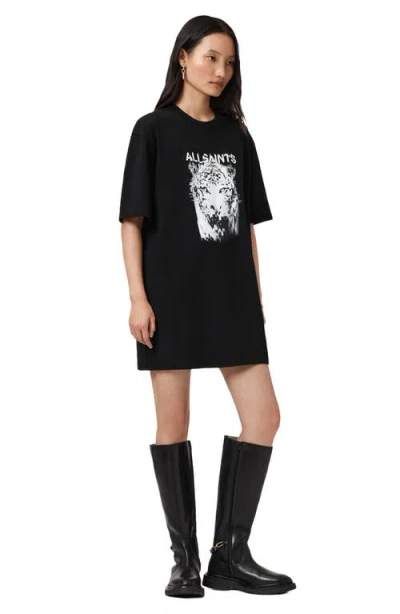 Allsaints Static Graphic Print Cotton T-shirt Dress In Black