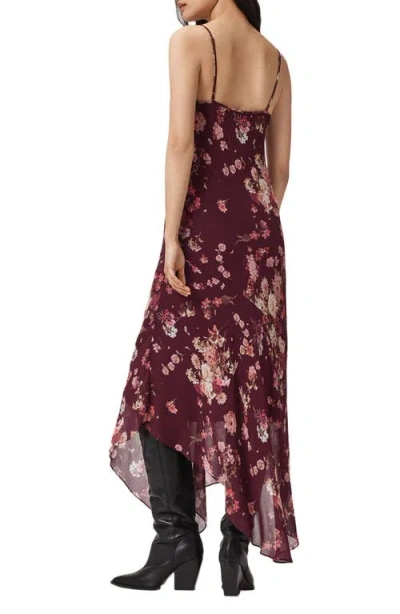 Allsaints Charlotte Floral Handkerchief Hem Midi Dress In Brown