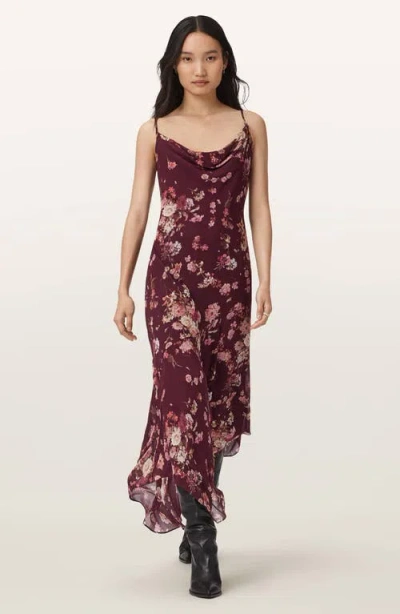 Allsaints Charlotte Floral Handkerchief Hem Midi Dress In Brown