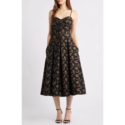 Freemarket Belted Jacquard Fit & Flare Dress In Multi
