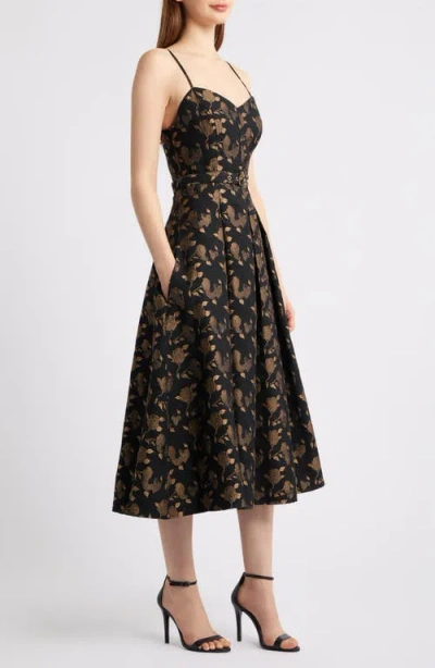 Freemarket Belted Jacquard Fit & Flare Dress In Multi