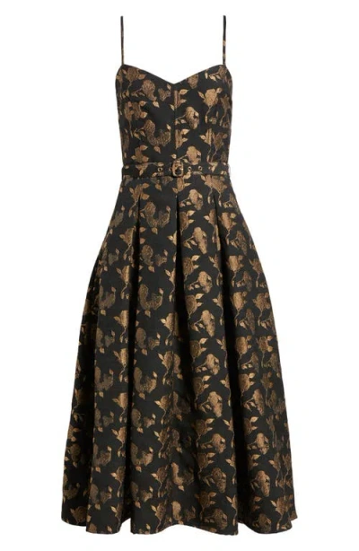 Freemarket Belted Jacquard Fit & Flare Dress In Multi