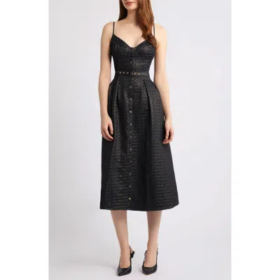 Freemarket Metallic Pleated Belted Fit & Flare Midi Dress In Multi