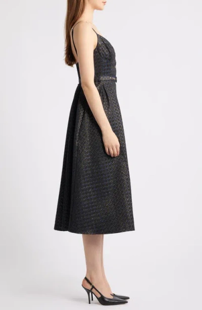 Freemarket Metallic Pleated Belted Fit & Flare Midi Dress In Multi