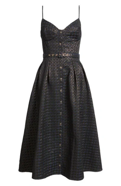 Freemarket Metallic Pleated Belted Fit & Flare Midi Dress In Multi