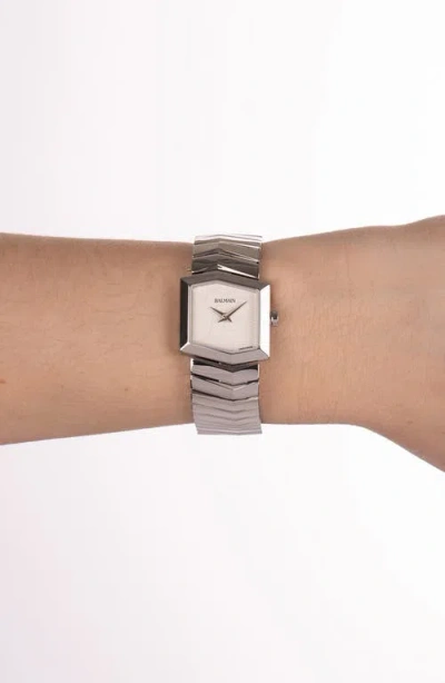 Balmain Taffetas Hexagonal Bracelet Watch, 22.5mm X 23.5mm In Silver
