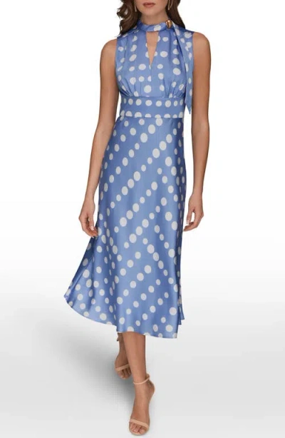 Donna Karan New York Print Scarf Sleeveless Midi Dress In Blue