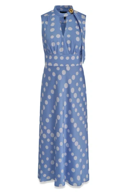 Donna Karan New York Print Scarf Sleeveless Midi Dress In Blue