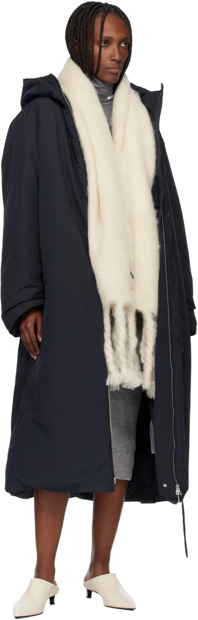 Jil Sander Off-white Wide Wool Blend Scarf In White