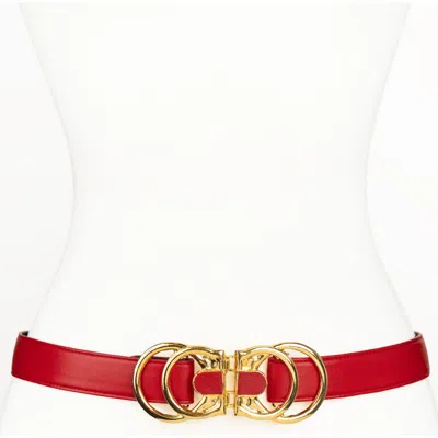 Raina Belts Rider Circle Buckle Leather Belt In Red