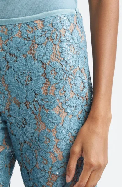 Michael Kors Collection Sequin Embroidered Lace Bootleg Pants In Blue