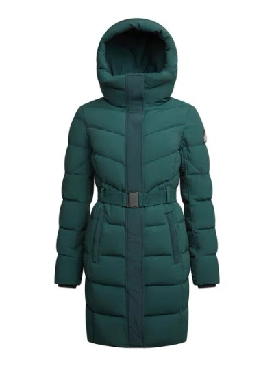 Jack1t Diamond Belted Hooded Down Coat In Green
