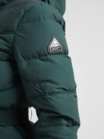 Jack1t Diamond Belted Hooded Down Coat In Green