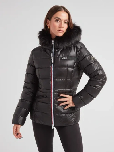 Jack1t R4d Faux Fur Tricolore Racer Jacket In Black
