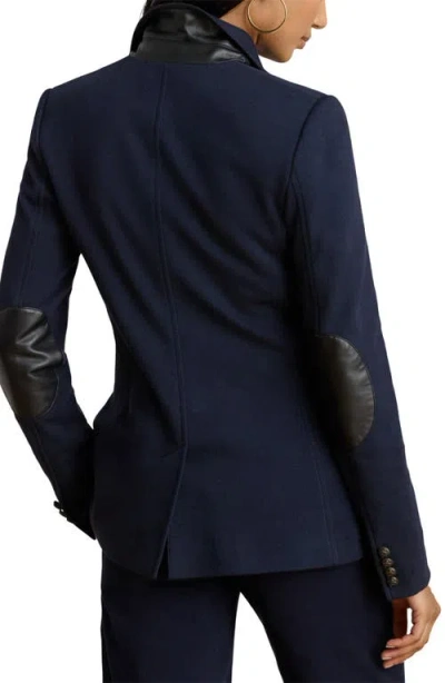 Ralph Lauren Lauren  Herringbone Cotton Blend Jacquard Blazer In Blue