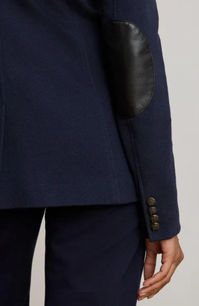 Ralph Lauren Lauren  Herringbone Cotton Blend Jacquard Blazer In Blue