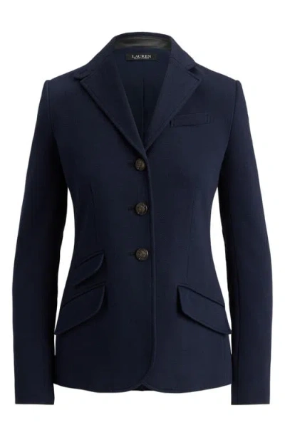 Ralph Lauren Lauren  Herringbone Cotton Blend Jacquard Blazer In Blue