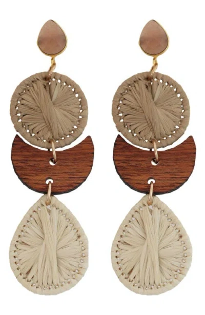Panacea Raffia & Wood Drop Earrings In Brown