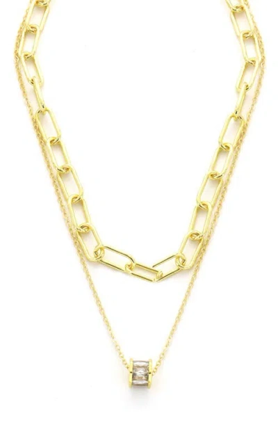 Panacea Layered Crystal Barrel Pendant Necklace In Gold