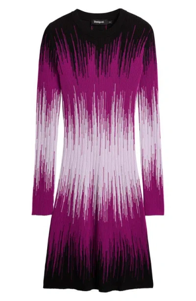 Desigual Ombré Long-sleeve Rib Dress In Multi