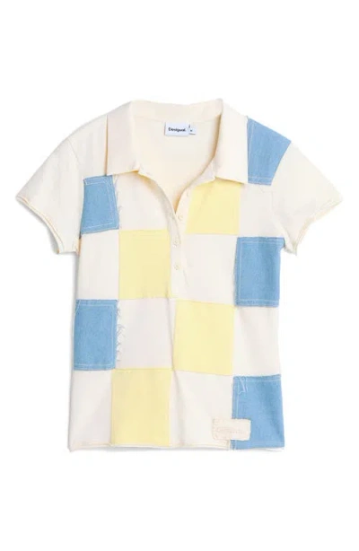 Desigual Patch Stretch Cotton Polo Shirt In Multi