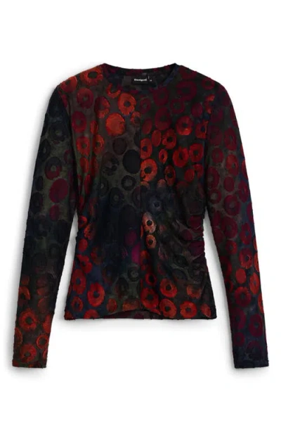 Desigual Long Sleeve Mesh T-shirt In Red