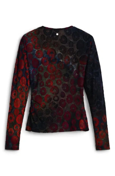 Desigual Long Sleeve Mesh T-shirt In Red