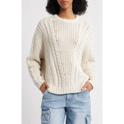 Pacsun Magnolia Oversize Cable Stitch Cotton Sweater In White