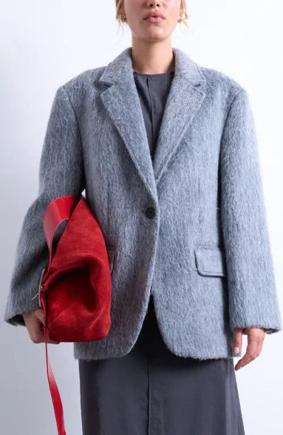 Topshop One-button Blazer Coat In Gray