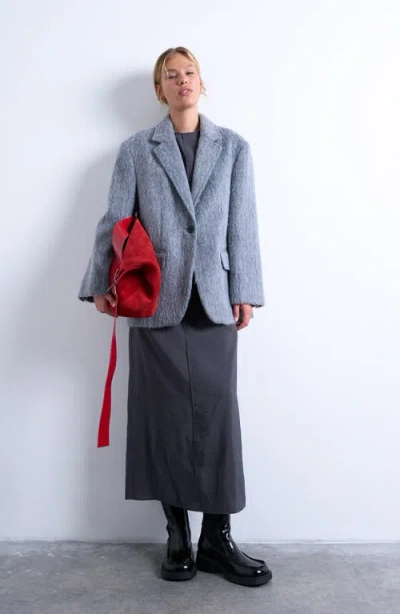 Topshop One-button Blazer Coat In Gray