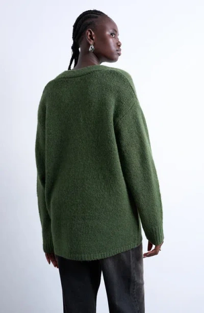 Topshop Easy V-neck Longline Cardigan In Green